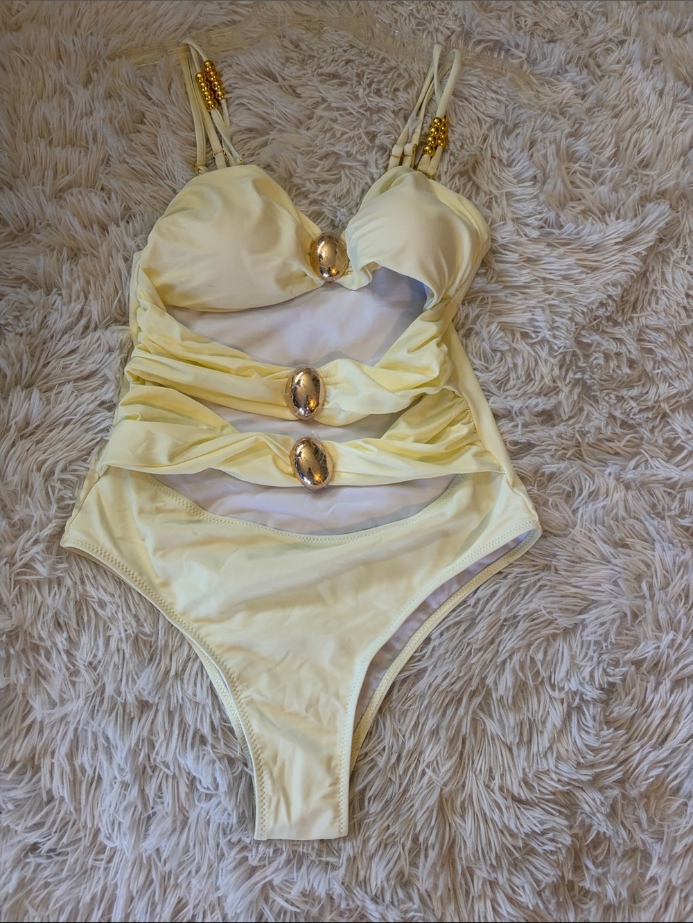 Girls Yellow One-Piece Swimsuit with Gold Accent